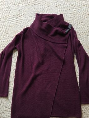 Tahari Draped Cowl Neck Sweater - Plum/Wine